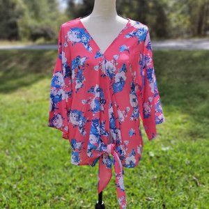Floral Bell Shirt Sleeve Knotted Shirt